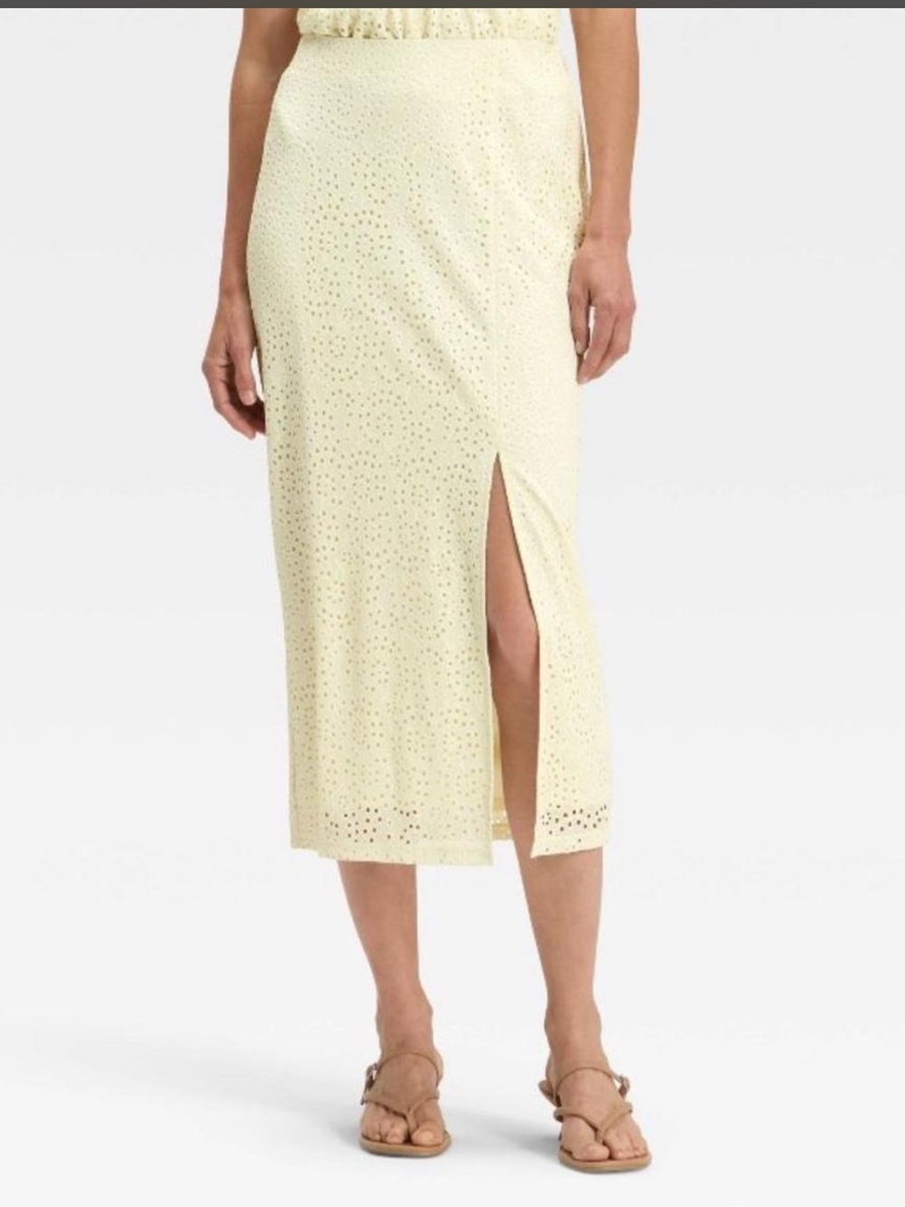 NWT a new day Cream Lace Straight Pencil Midi Skirt Side Slit Sz 14